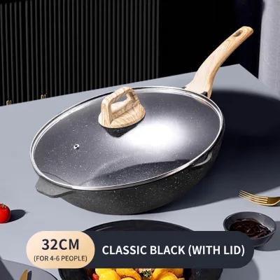 Multi-functional Maifan Stone Non-stick Wok Smokeless Frying Pan for Induction