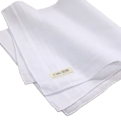 M001 Embroiderable Printable Fabric Woven Satin Stripe Handmade Rolled Edge 17"x 17" White Cotton Men's Handkerchief