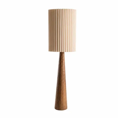 Resin Floor Lamp Wood-grain Tapered Cone Base Pleated Accordion Fabric Shade Nordic Living Room Bedroom Reading Corner E27