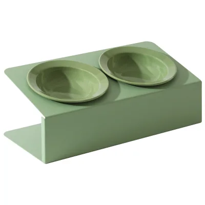 Ceramic Bevel Double Bottle Straw Hat Stylish Pet Cat Bowl for Small Animals