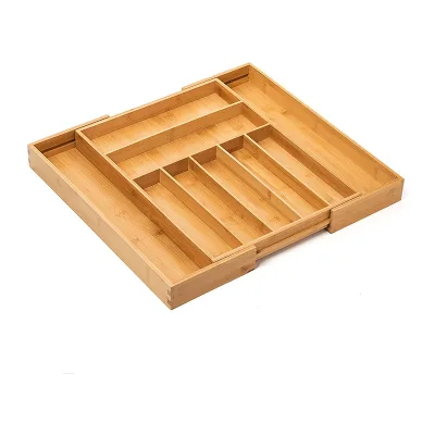 Bamboo Cutlery Retractable Drawer Storage Box Kitchen Organiser for Efficient Knife and Fork Division Sorting