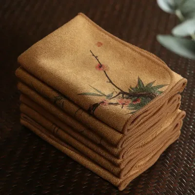 Zen Tea Towel Set: Hand-painted Thick Linen Cotton Absorbent Cloth for Teapot, Table & Instrument Care ( Violin, Guzheng)
