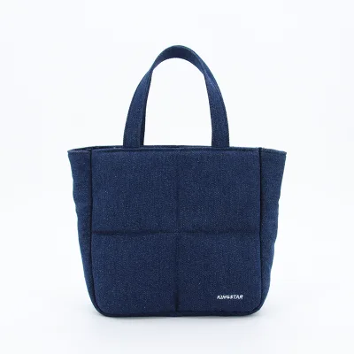 New Denim Mini Tote Bag Custom Logo Quilted Shopping Bag Puffy Denim Cotton Bag