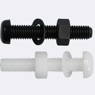 Custom Plastic Screw  Nylon Black White PA66 Partial Thread  Pan Head Bolt With Washer and Nut DIN933 DIN931