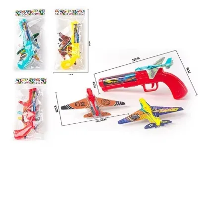 Children's Hand-Thrown Flying Saucer Aircraft Gun Launcher Foam Ejection Outdoor Toy Safety Features Plastic Material Pistols