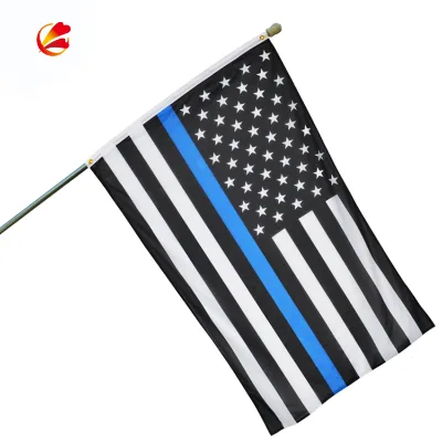 Thin Blue Line Flag 3x5 ft Embroidered Stars Sewn Stripes Black White Blue American House Flag Police Flag