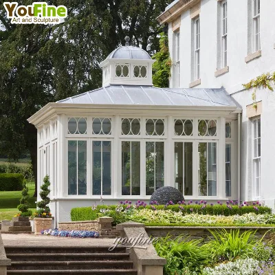 Hot Sale Modern Design Garden Outdoor Decor Wrought Curved Iron Gazebo Glass House Sunroom