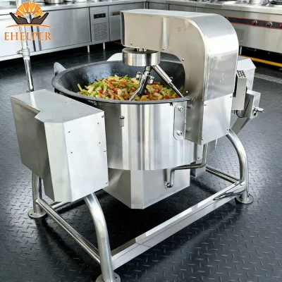 Direct LPG/LNG Fired 150L Cast Iron Wok Stainless Steel Outer Planetary Stirring Temperature Control Food Grade Coating for