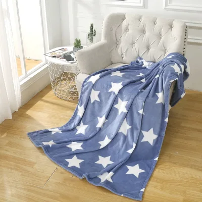 FY Wholesale Customized Flannel Plush Personalized Light Blue Pentagram Cutting Flower Raschel Blankets for Beds Custom for Kid
