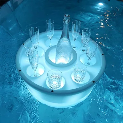 LED Floating Pool Drink Tray 7 Cups Design IP65 Waterproof 3.5L Large Capacity Plastic Tray Home Outdoor Bar Supplies