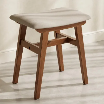 Solid Wood Vanity Stool with Saddle Cushion 300lbs Heavy Duty Ergonomic Padded Makeup Stool for Bedroom Dressing Table