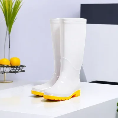White Non Slip Oxford Bottom Gumboots Knee High PVC Shoes Acid and Alkali Resistant Food Rain Boots