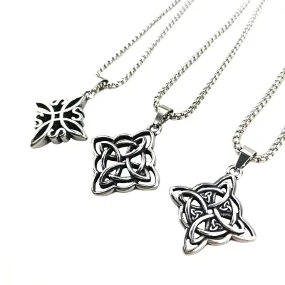 Vintage Witch Knot Necklace Stainless Steel Magic Knot Pagan Wicca Religious Symbol Pendant for Men Women Celtic Knot Jewelry
