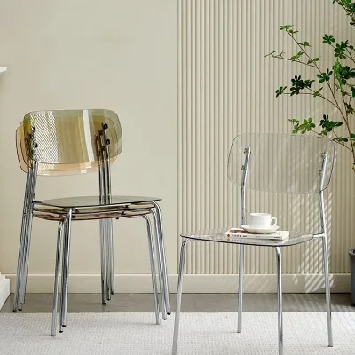 European Stackable ChairsAcrylic Dining Chair With Chromed Legs for Cafe