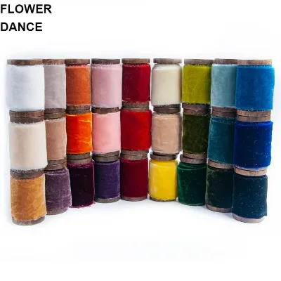 Wholesale Christmas High Quality 50mm Custom Color Red Premium Velvet Ribbon Roll 38mm Frayed Silk Velvet Ribbon Raw Edge