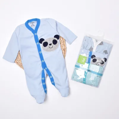 Colorful High Quality 3 Pieces Lovely Pattern Comfortable Cotton Baby Footed Pajamas