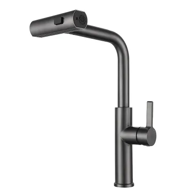 Multi-functional kitchen pull-out universal faucet, stainless steel gun, grey waterfall, sink, cold and hot water