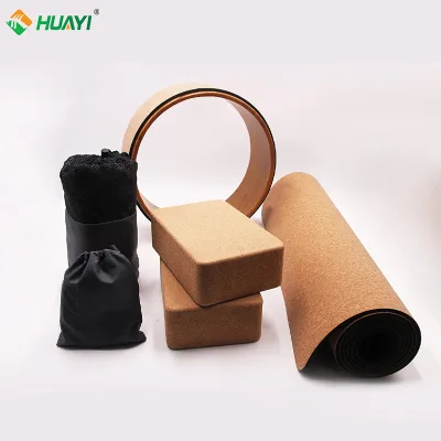 Eco Customized logo Cork Yoga Mat Kit with Yoga Wheel Set with Carrying Bag