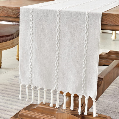 Luxury Linen Table Runner Long Cotton Embroidered Table Runner With Hand-tassels High Quality Table Runner