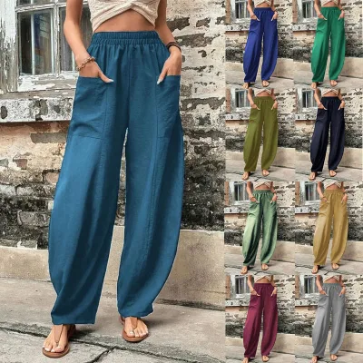 2023 Women's Wide Leg Pants & Trousers Breathable Casual Mid-Waist Plus Size with Big Pocket Fashion Y2K Style