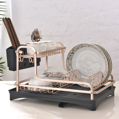 Aluminum Alloy Kitchen Drain Rack Put Dishes and Chopsticks Double-layer Storage Drain Rack