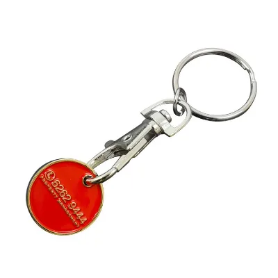 Metal Printed Trolley Coin Keychain with UV Printing Zinc Alloy Round Fashion Trend Shopping Accessory Aoki Brand