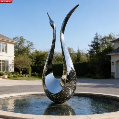 YOUFINE Mirror Polished Stainless Steel Abstract Swan Sculpture Hollow Perforated Metal Art Statue for Outdoor Landscape Decor