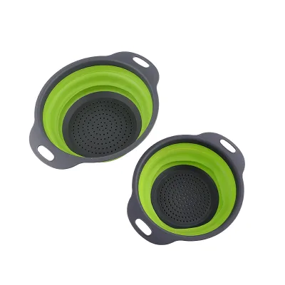 New Arrival Flexible Folding Vegetable Strainer Collapsible Retractable Colander Set with Handle Washing Drying Storage Basket