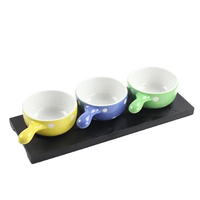 Ceramic Small Soy Sauce Dish Single Handle Dip Bowl Stoneware Mini Seasoning Dipping Cup and Saucer Gift Set