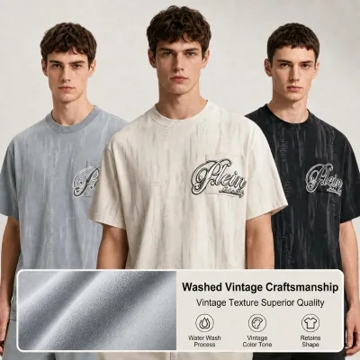 Men's Oversized Vintage Washed Cotton Graphic T-Shirt - Streetwear Short Sleeve