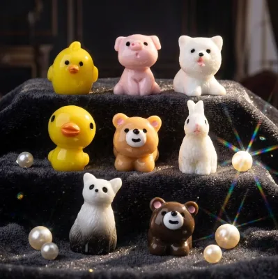 Kawaii Mini Resin Animal Figurines Tiny Bear Pig Bunny Chicken Panda cat Figures for DIY Fairy Garden Micro Landscape Decor Kits