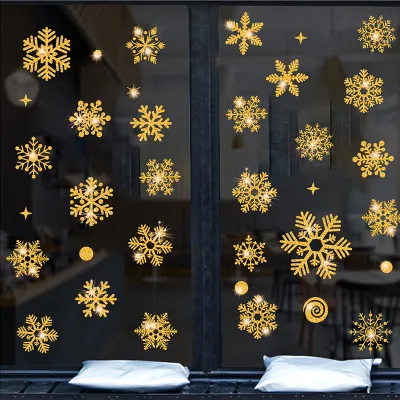 Manufacturers Direct Christmas Window Decoration Gold pink Snow Glass Decoration Wall Decoration Christmas Stickers