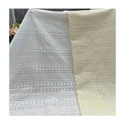 Pure Cotton Bleached Combed Slub Woven Embroidery Lace Jacquard Fabric for Children Clothing