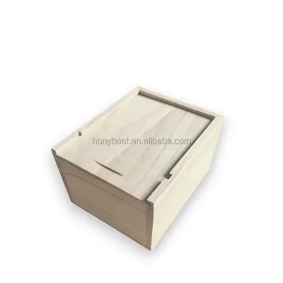 Unfinished Small Balsa Paulownia Wood Storage Box with Slide Lid for Perfume Presentation,Glass Bottle Gift Holder Display Case