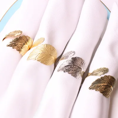 Gold Metal Leaf Napkin Rings Leaves Napkin Holder Rings for Holiday Party,Wedding, Banquet, Formal or Casual Dinning Table Decor
