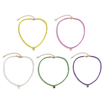 Simple Beaded Choker Necklaces Glass Seed Bead Jewelry Accessories Handmade Heart Pendant Necklace