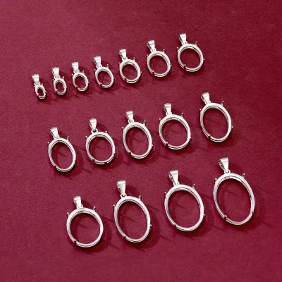 S925 Silver Plated Platinum Simple Egg-Shaped Four-Claw Simple Pendant Empty Pendant Not Inlaid Exquisite Fashion Explosive