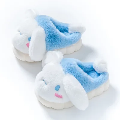Kawaii Blue Fluffy Tail Cinnamon Children's Plush slippers Home Plush Mulberry Midwinter Soft Shoes for Girls Sang Long Shoes