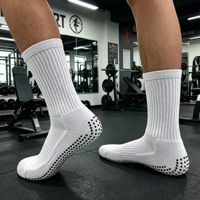High-quality Custom Breathable Jacquard Knitted Tennis Socks Men's White Sports Fitness Socks