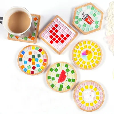2024 Non-toxic Printed Glass Mosaic Set Wooden Coasters DIY Crafts Material Multiple Colours Packaging Decorative Gifts