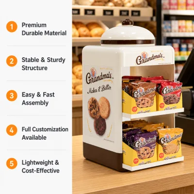 Custom Size Corrugated Counter Display for Biscuits Retail Snack Food Cardboard Grid Counter Display