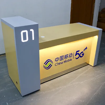 communications store reception counter MDF wood veneer service hall counters with LED light communication hall furniture