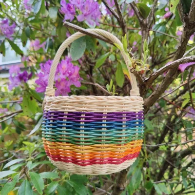 Handwoven Rattan Bunny Basket for Flower Girl Dusty Blue Wedding Decor Easter Basket Festival Basket With Handle