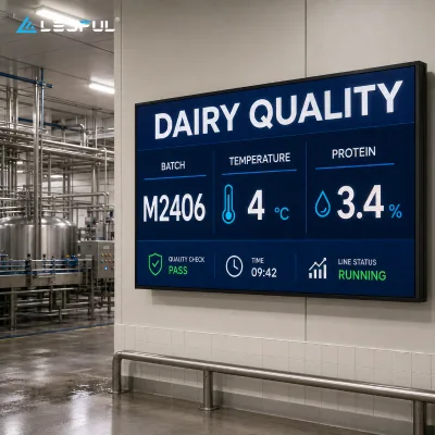 Wide LED Quality Control Wall P1.86 for Dairy Processing Plant with low reflection and wide viewing Fixed Installation