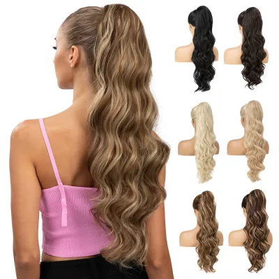 Wholesale High Quality 26Inch Body Wave Ponytail Synthetic Fiber Drawstring Ponytail Easy to Wear Full Fluffy Ponytail for Women