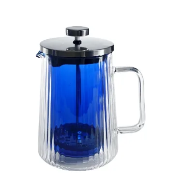 Customized Double-layer High Borosilicate Heat-resistant Vertical Pattern Colored Household Milking and Brewing Coffee Pot