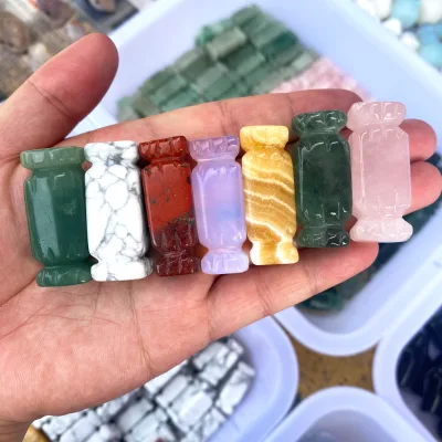 Wholesale Natural Rose Quartz Candy Carving Crystal Healing Stone Crystal Candy Carving for Christmas Gift