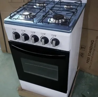 White 4-Burner Gas Stove with 60L Oven | Manual Ignition, Stainless Steel Top, Hot Export Item