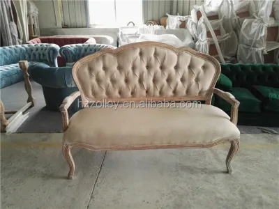 Antique French Style Sofa Classic Wood Frame Fabric Sofa Old Style Sofas