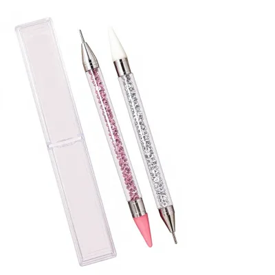 Double-ended Nail Art Pen Crayon-Style Wax Tip Dual-Head Dotting Tool Flower-Dotting Brush Setting Rhinestones 9-Piece Plastic